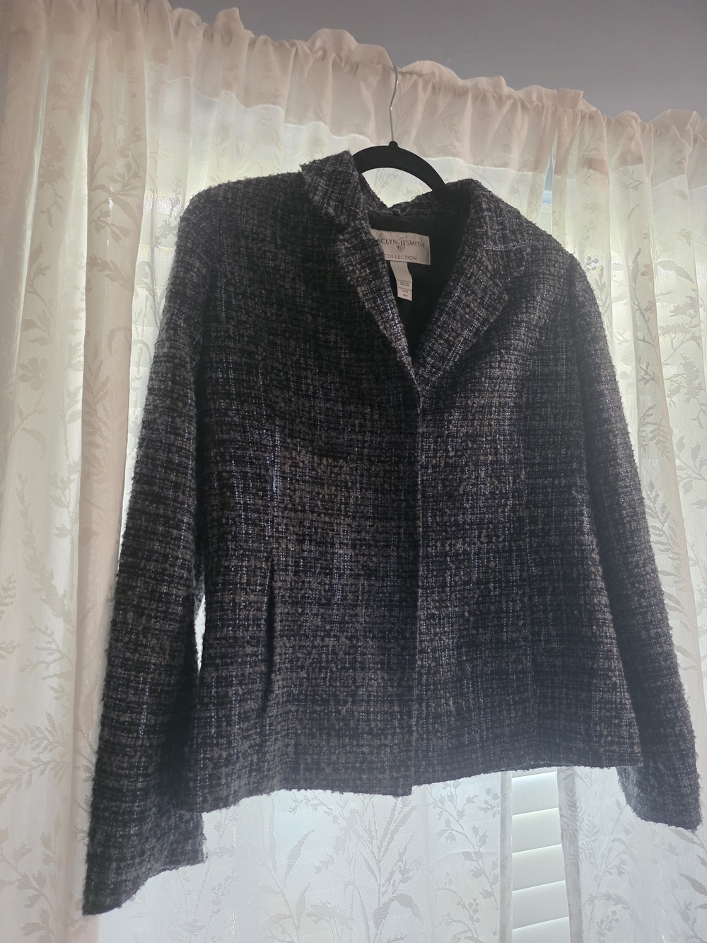Jaclyn Smith Collection Blue Black Tweed Blazer Jacket Size M